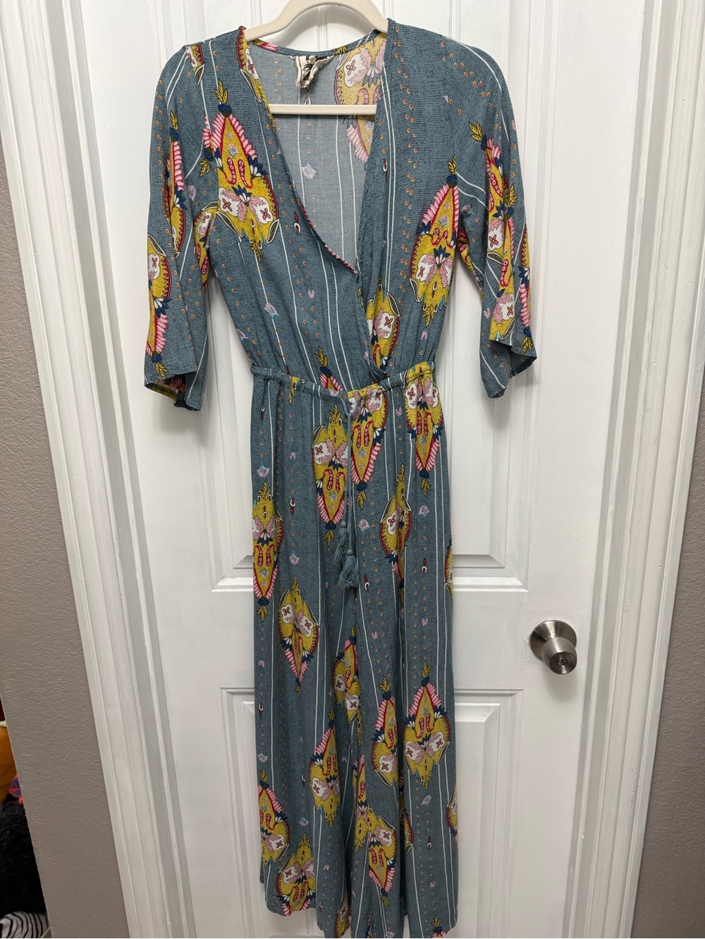 Jaase Floral Bell Sleeve Jumpsuit Wide Leg Boho Size Small (57-4)